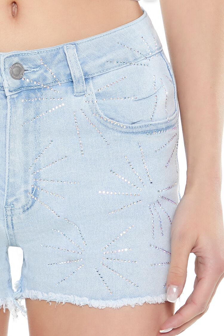Frayed Rhinestone Denim Shorts - Image 6