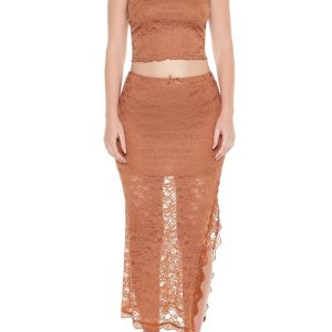 Lace Bow Column Maxi Skirt