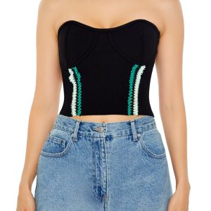 Embroidered Sweater-Knit Tube Top