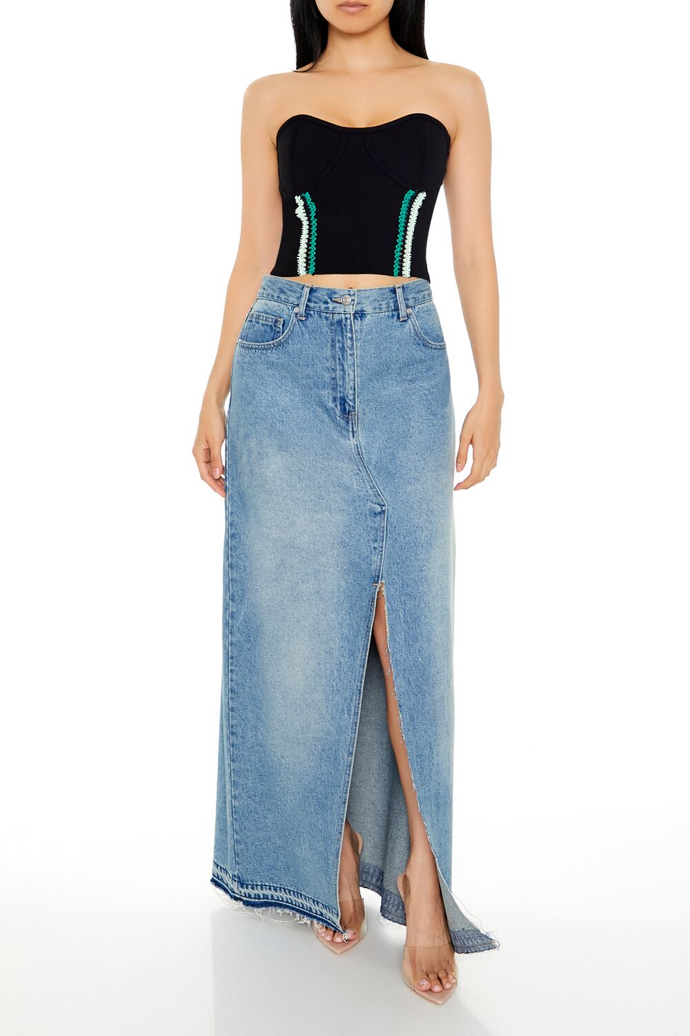 Embroidered Sweater-Knit Tube Top - Image 2