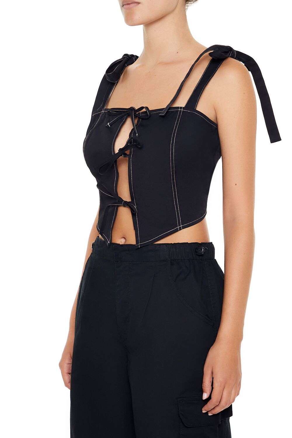 Cropped Cutout Bow Bustier Top - Image 4
