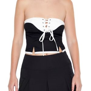 Colorblock Lace-Up Tube Crop Top