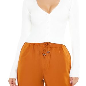 Fitted Rib-Knit Cardigan Sweater