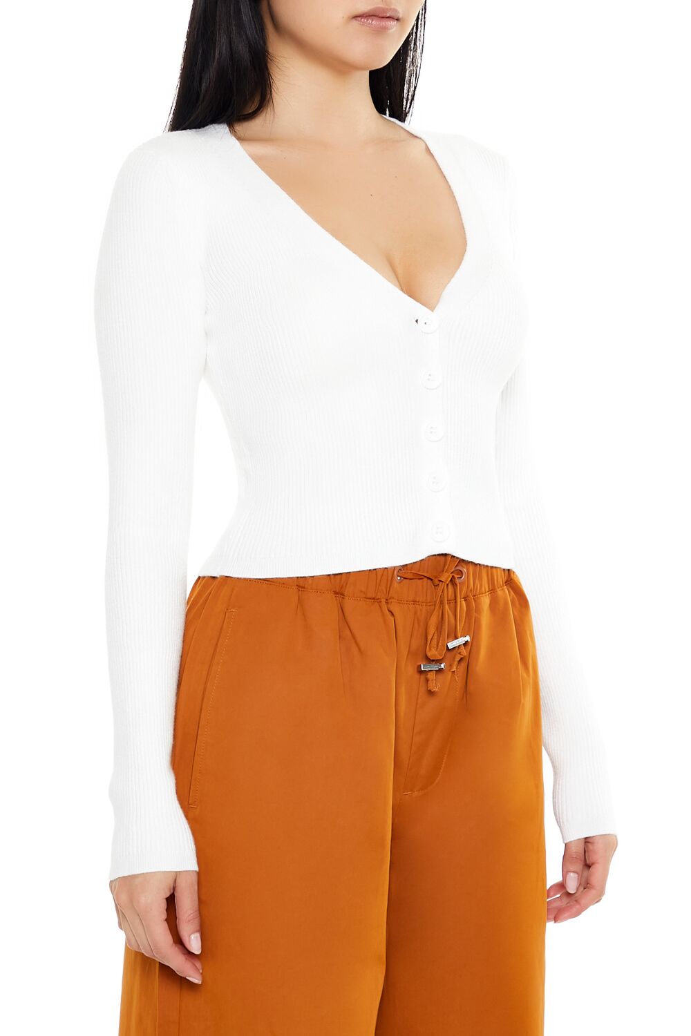 Fitted Rib-Knit Cardigan Sweater - Image 4