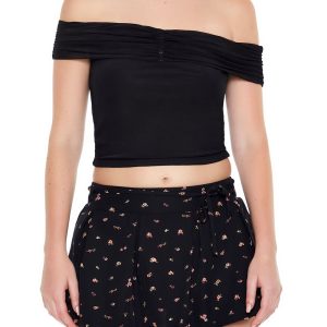 Mesh Off-the-Shoulder Crop Top