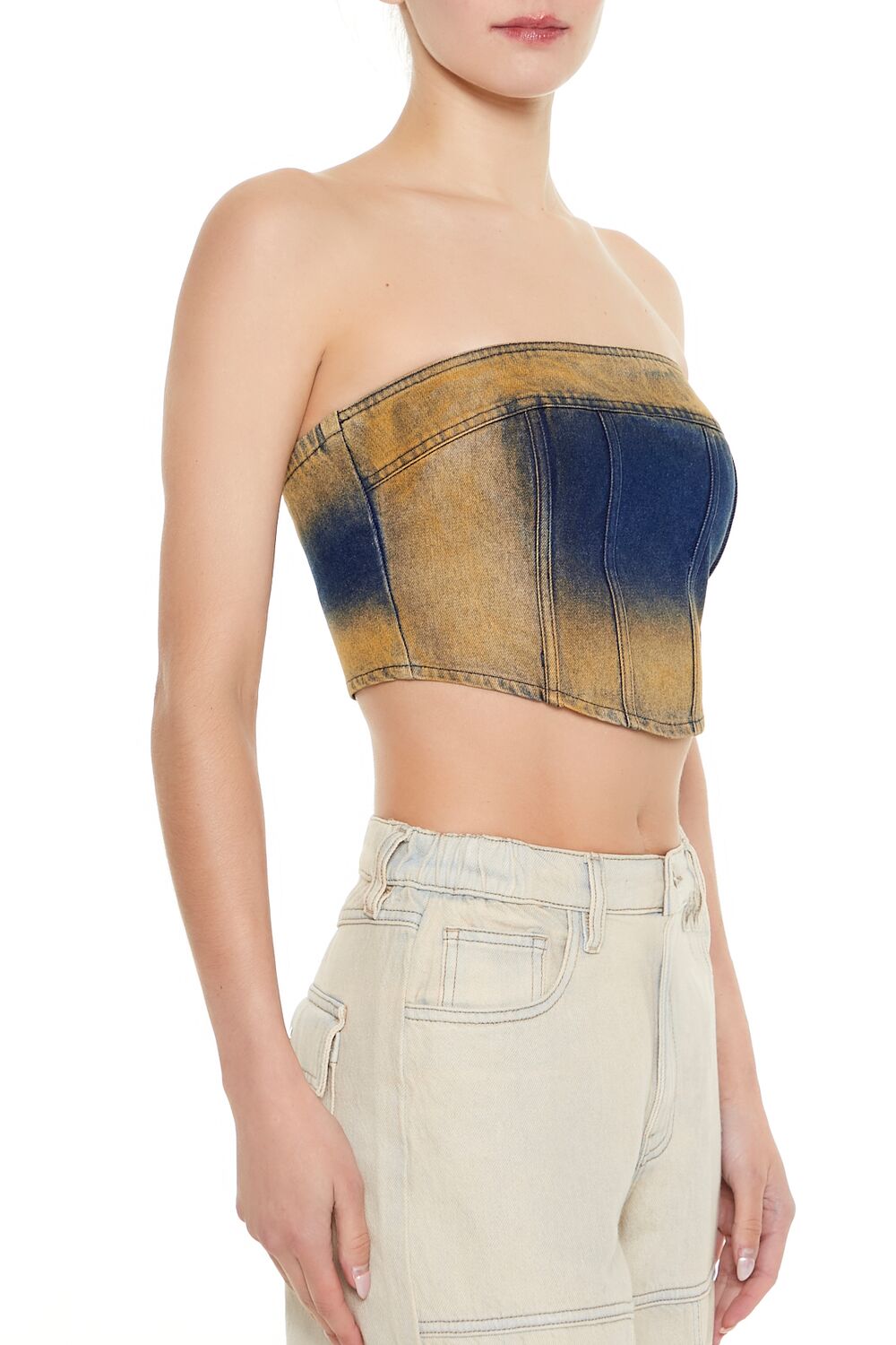 Sandblasted Denim Tube Crop Top - Image 4