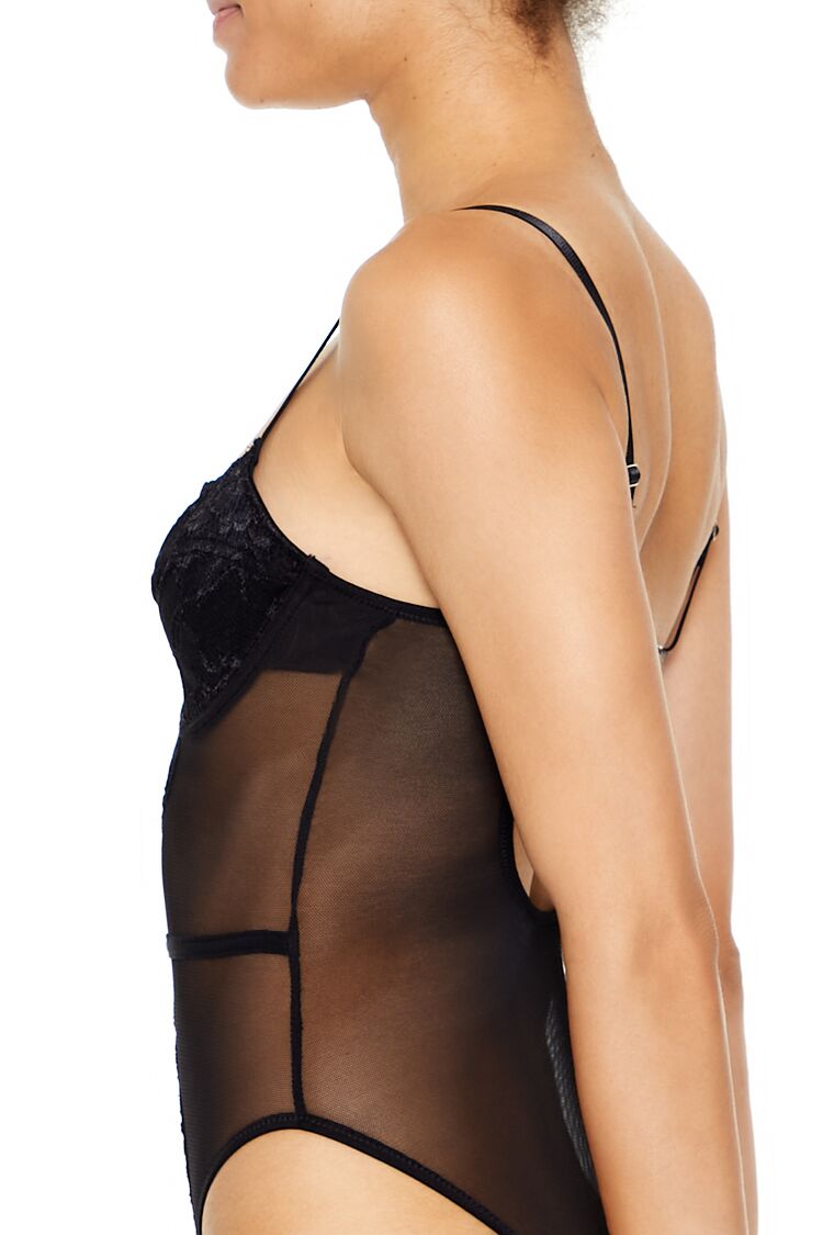 Floral Lace Mesh Lingerie Bodysuit - Image 3