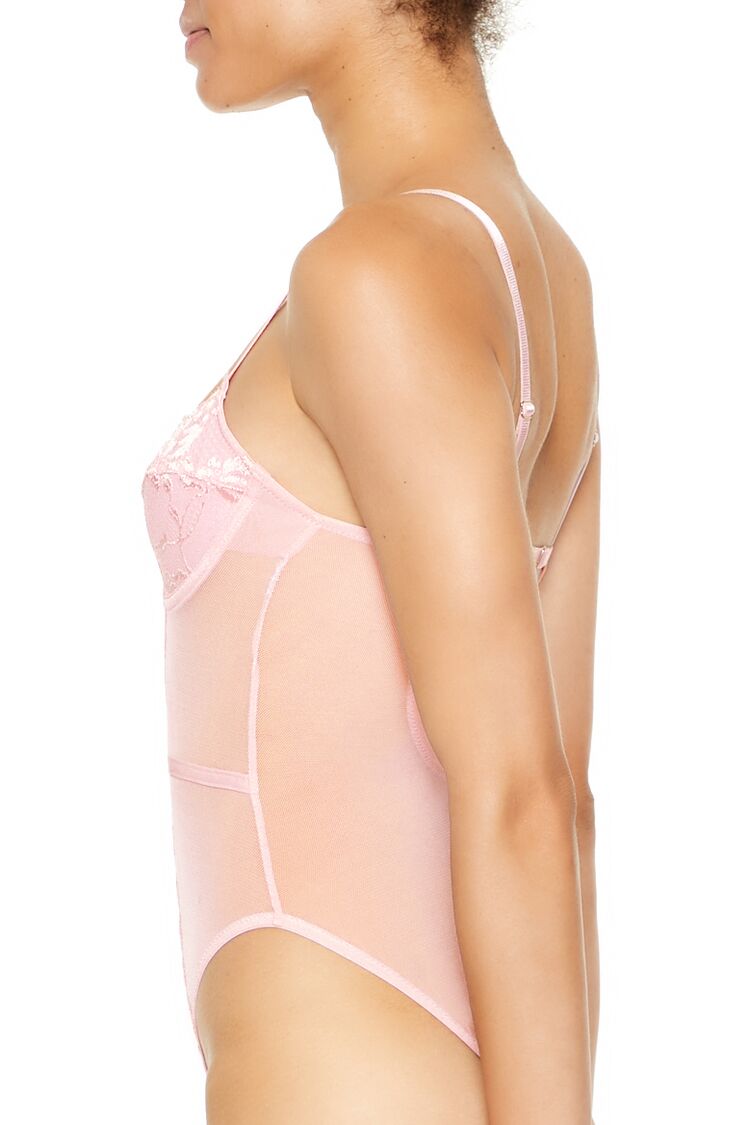 Floral Lace Mesh Lingerie Bodysuit - Image 7