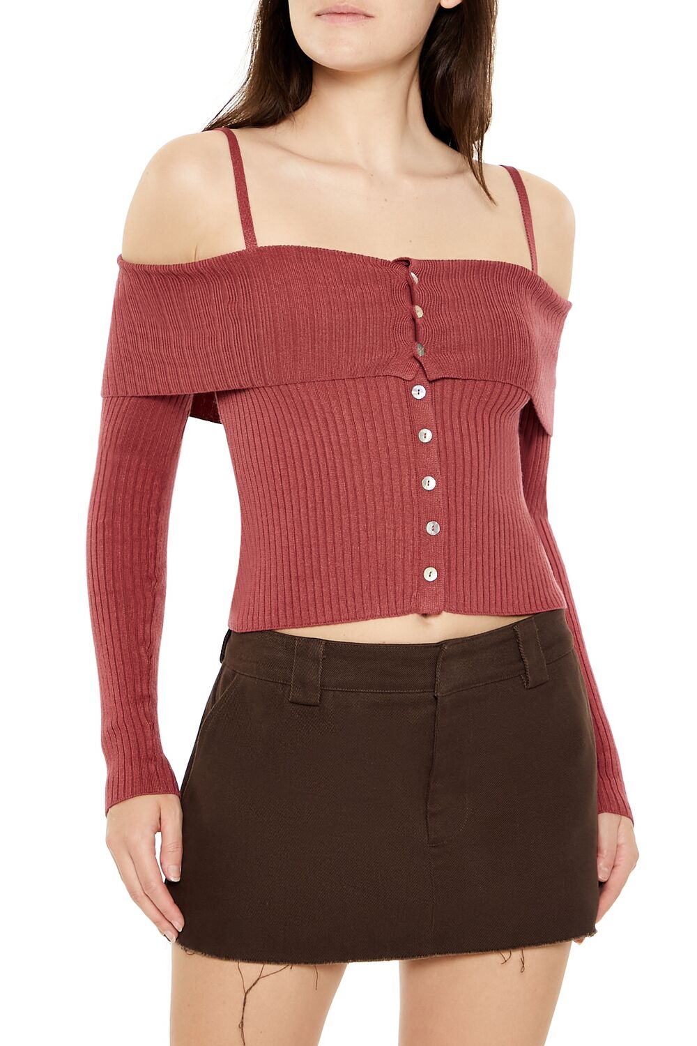 Open-Shoulder Sweater-Knit Crop Top - Image 6