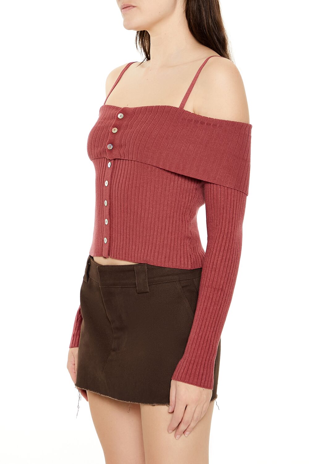Open-Shoulder Sweater-Knit Crop Top - Image 9