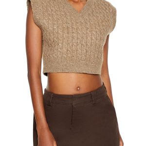 Cropped Cable Knit Sweater Vest