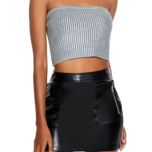 Metallic Sweater-Knit Tube Top