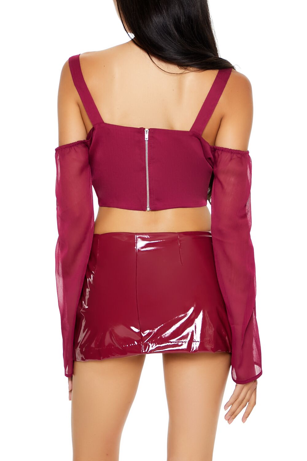 Chiffon Open-Shoulder Crop Top - Image 5