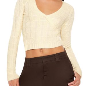 Surplice Textured Cropped Sweater