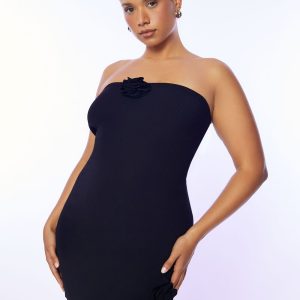 Plus Size Rosette Tube Mini Sweater Dress