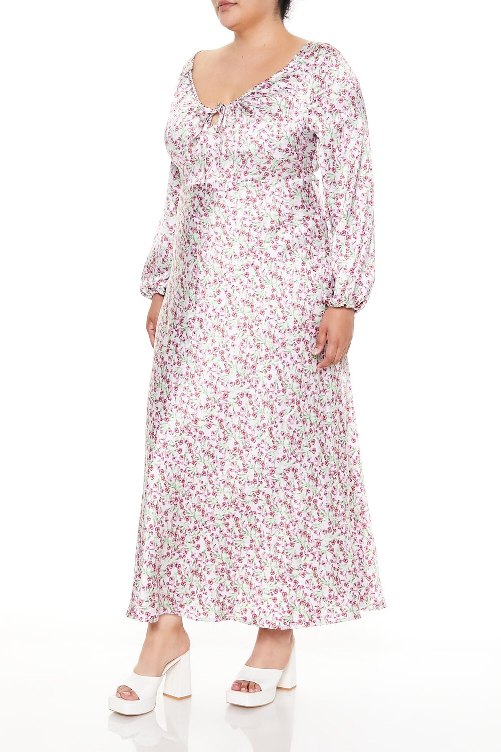 Plus Size Satin Floral Maxi Dress - Image 3