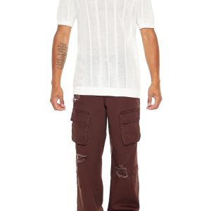 Distressed Mid-Rise Cargo Jeans