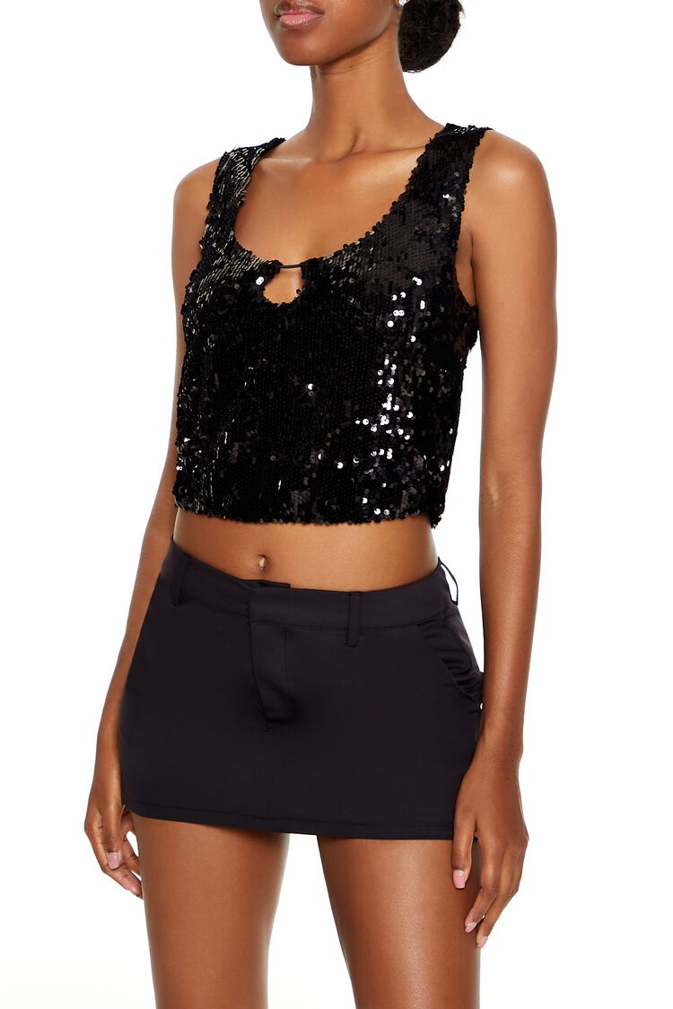 Cropped Sequin Tank Top - Image 4