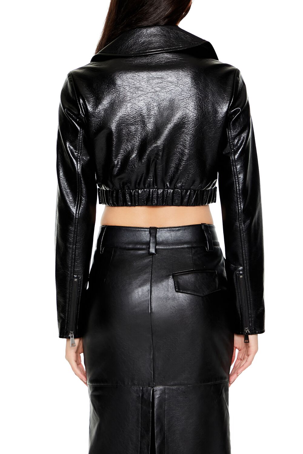 Cropped Faux Leather Zip-Up Jacket - Image 5