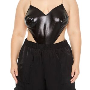 Plus Size Cutout Chain Bodysuit