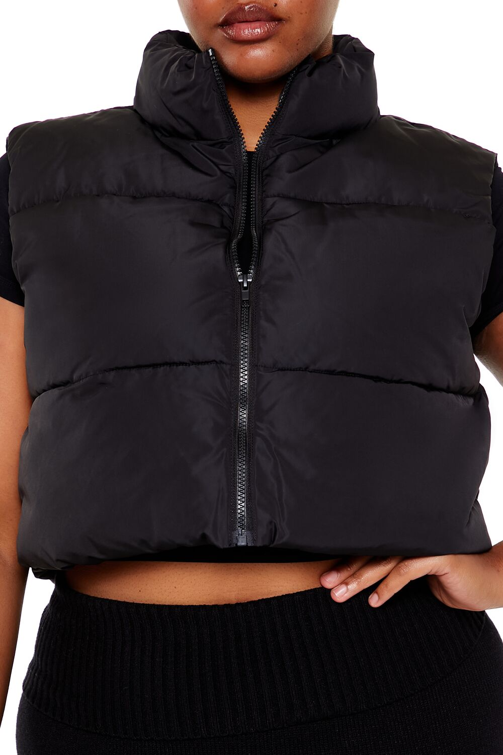 Plus Size Cropped Puffer Vest - Image 3