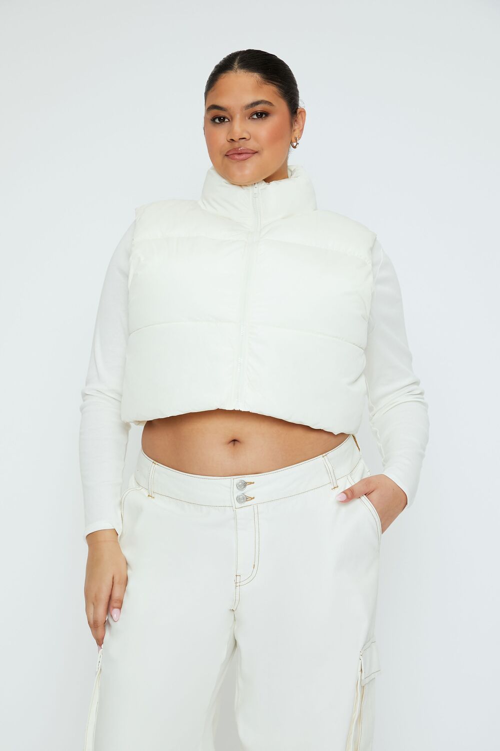 Plus Size Cropped Puffer Vest - Image 13