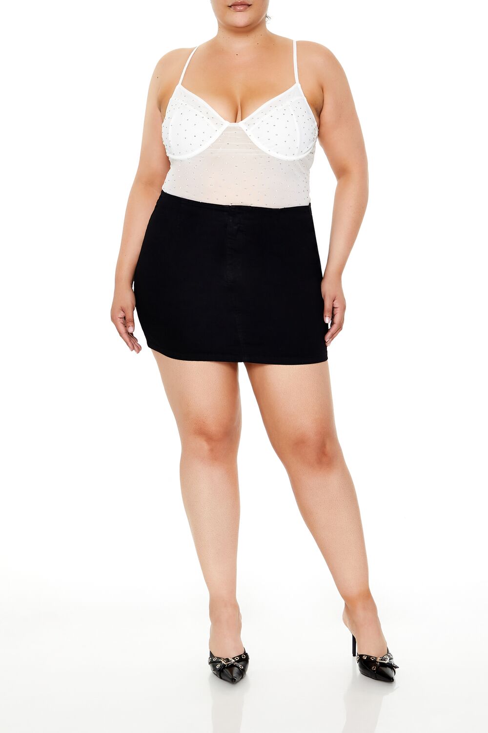 Plus Size Rhinestone Mesh Bodysuit - Image 6