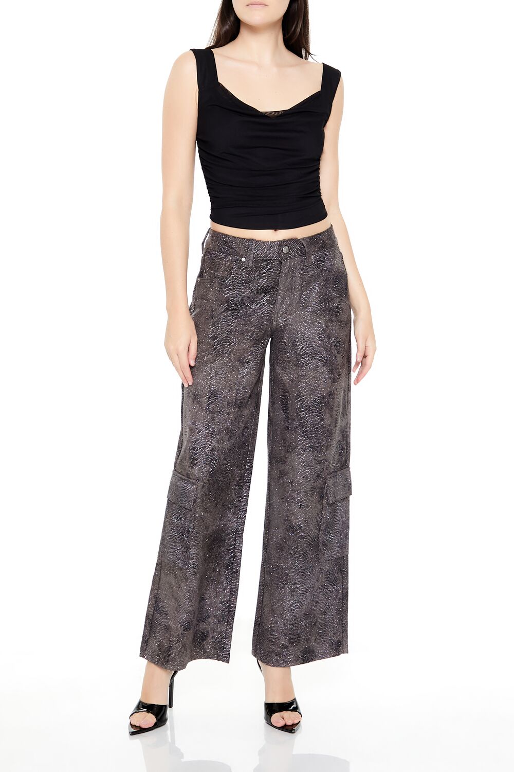 Rhinestone Mid-Rise Cargo Pants