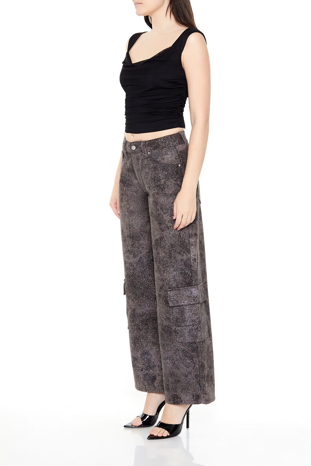 Rhinestone Mid-Rise Cargo Pants - Image 3