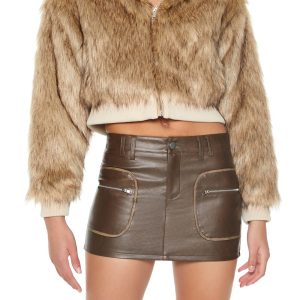 Cropped Faux Fur Bomber Jacket