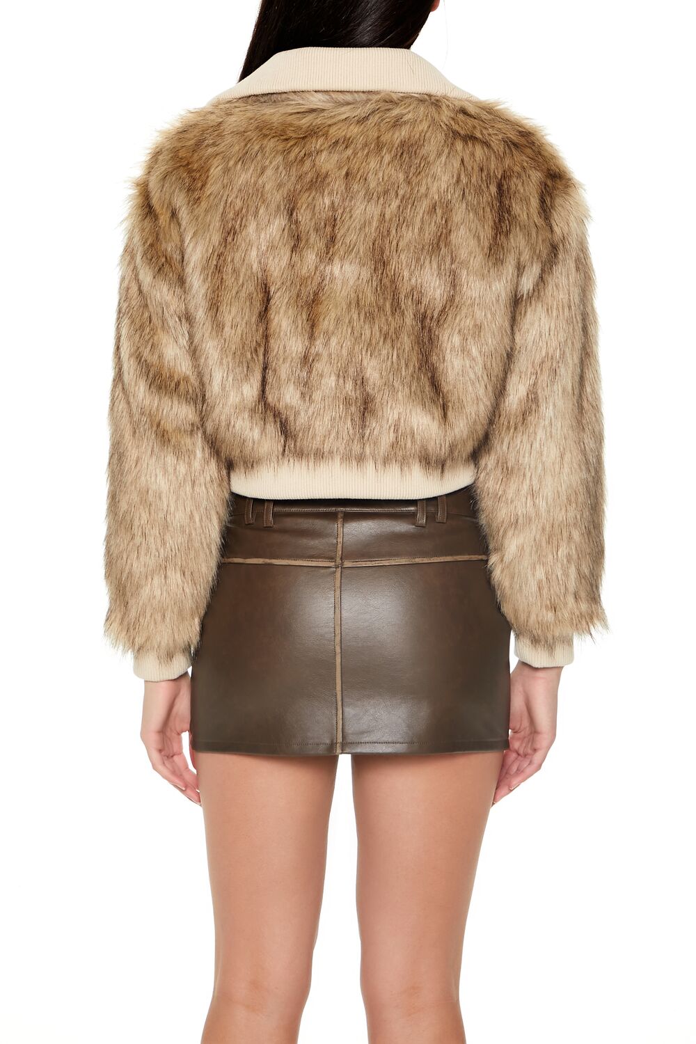 Cropped Faux Fur Bomber Jacket - Image 5