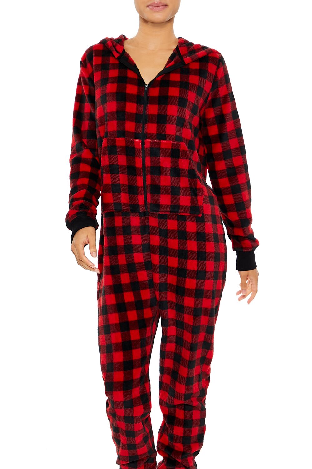 Fleece Plaid Pajama Jumpsuit - Image 2