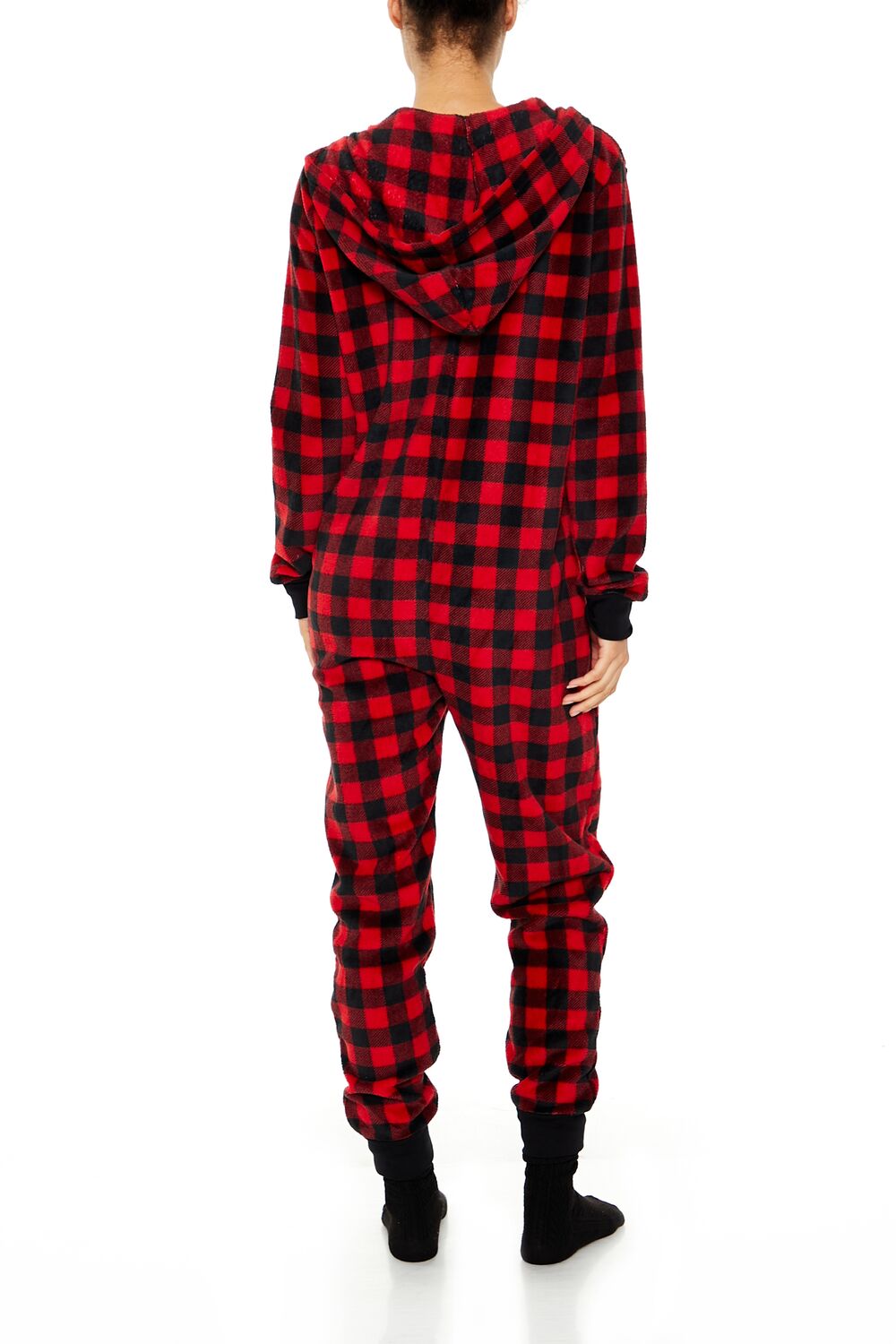 Fleece Plaid Pajama Jumpsuit - Image 4