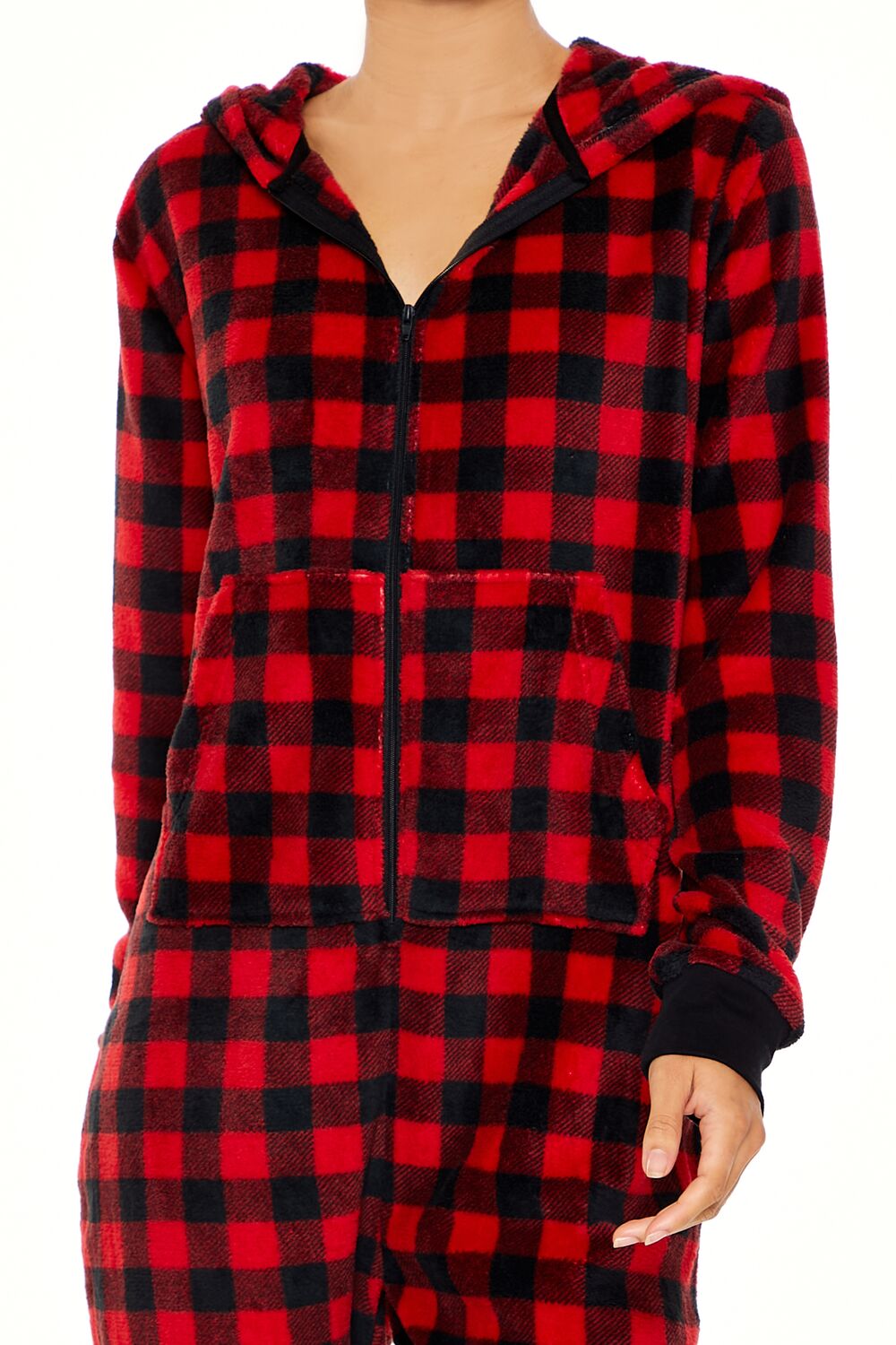Fleece Plaid Pajama Jumpsuit - Image 5