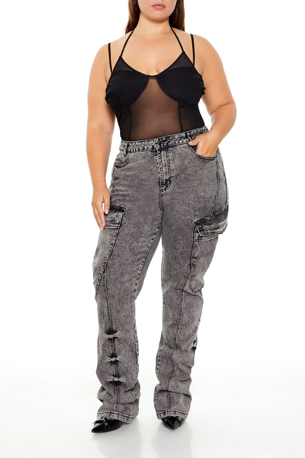 Plus Size Mesh Halter Bodysuit