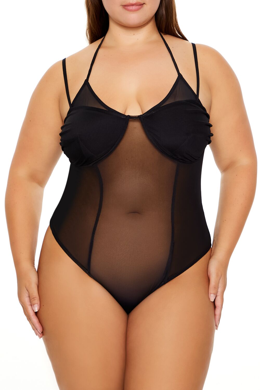 Plus Size Mesh Halter Bodysuit - Image 2