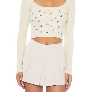 Sweater-Knit Floral Crop Top