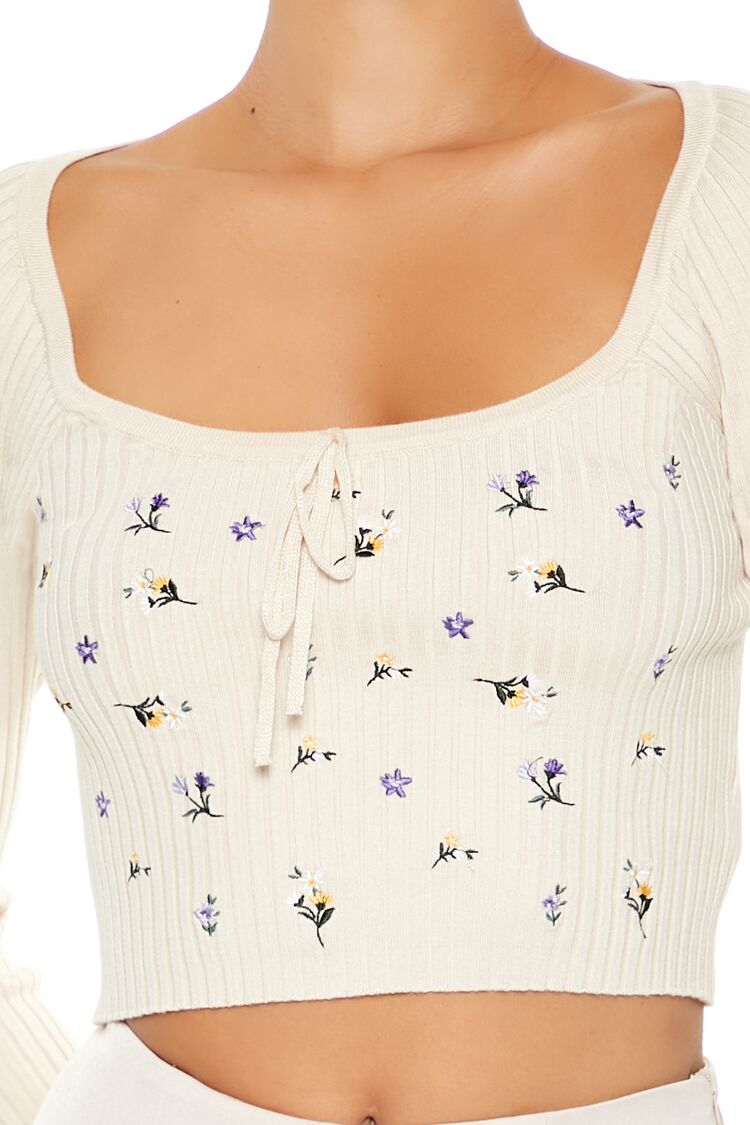 Sweater-Knit Floral Crop Top - Image 3
