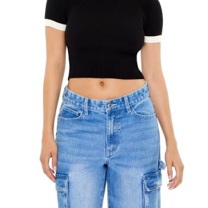 Sweater-Knit Ringer Cropped Tee