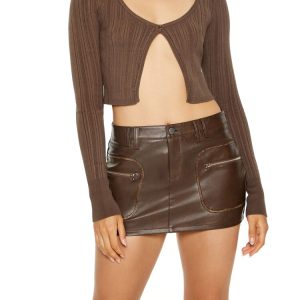 Cropped Split-Hem Cardigan Sweater
