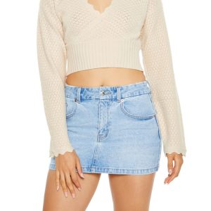 Textured Surplice Cropped Sweater