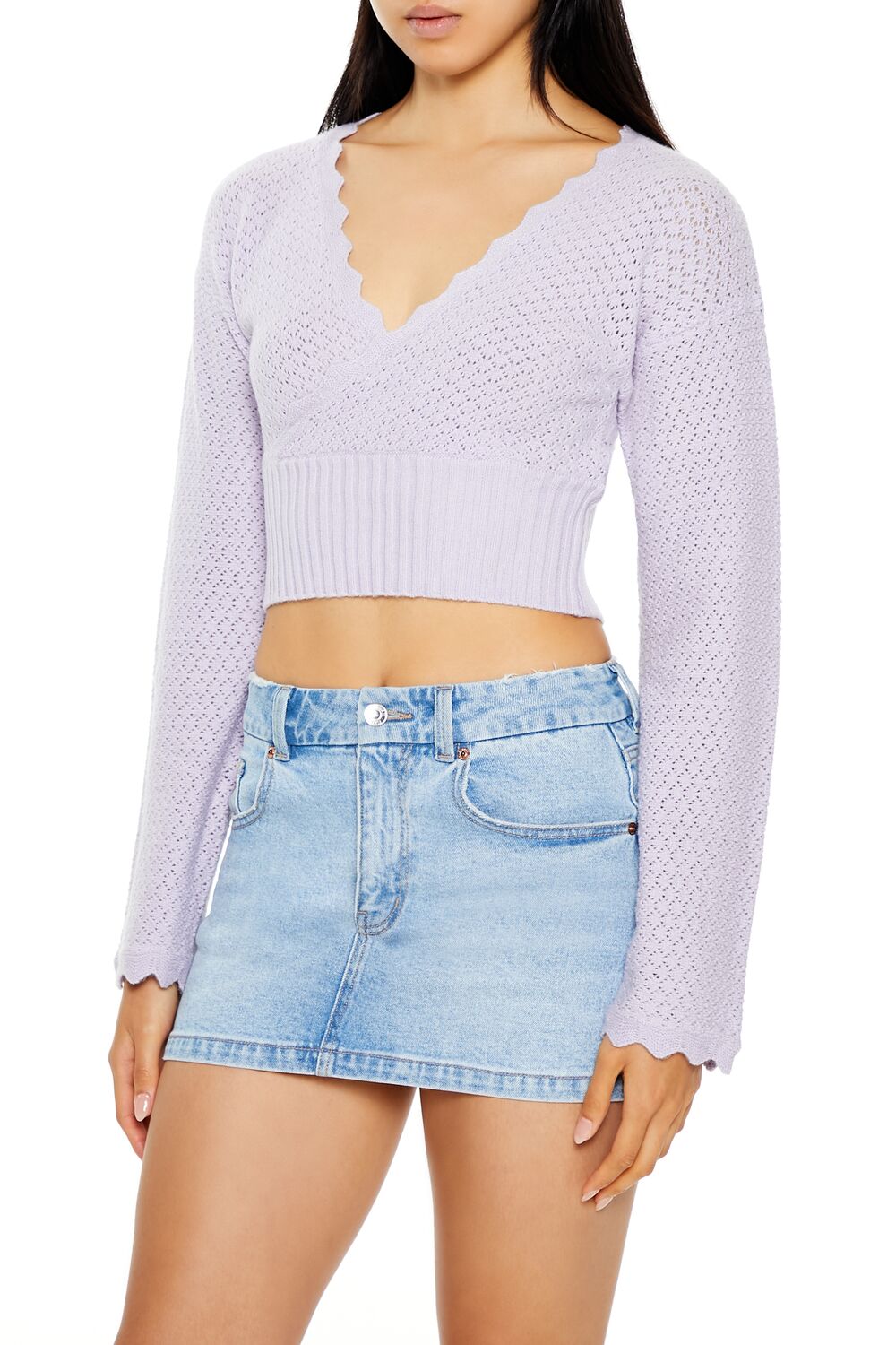 Textured Surplice Cropped Sweater - Image 9