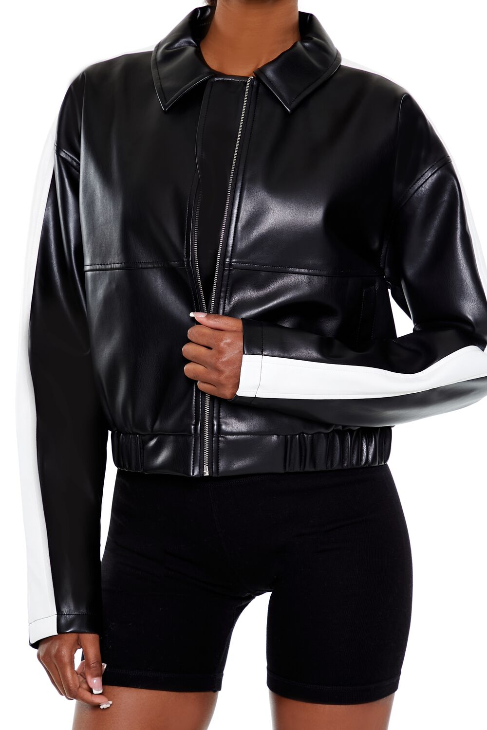 Cropped Colorblock Moto Jacket - Image 3