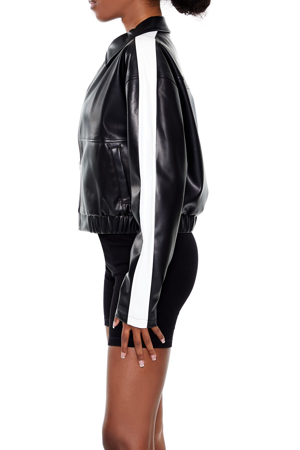 Cropped Colorblock Moto Jacket - Image 4