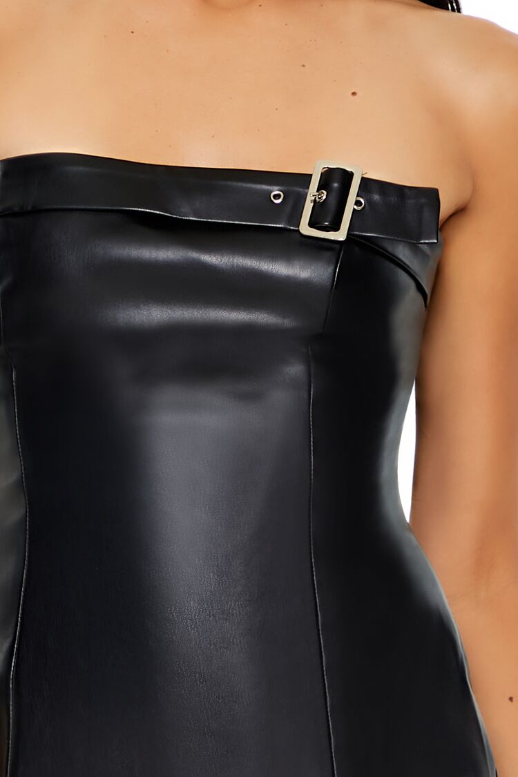 Faux Leather Tube Mini Dress - Image 5