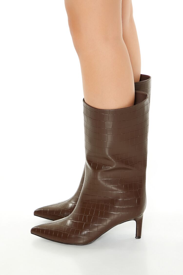 Faux Croc Pointed-Toe Boots - Image 2