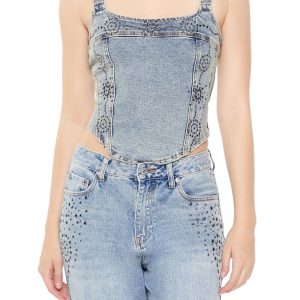 Studded Denim Crop Top