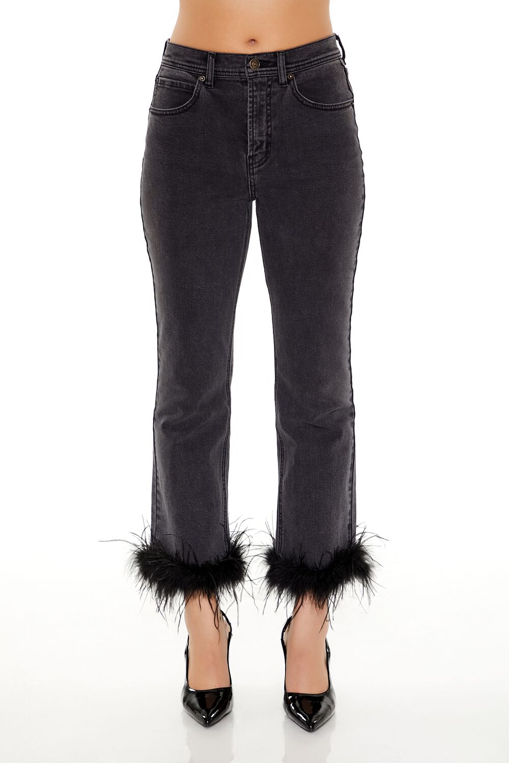 Faux Feather-Trim Ankle Jeans - Image 2