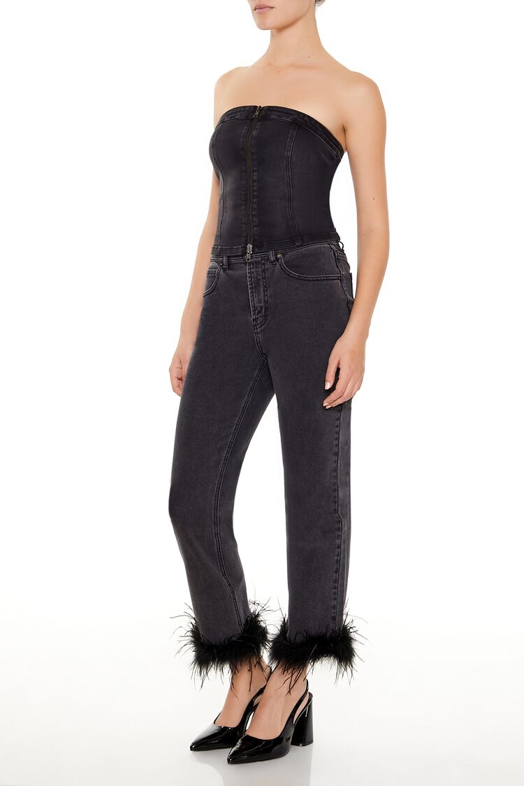Faux Feather-Trim Ankle Jeans - Image 3