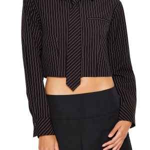 Pinstriped Cropped Poplin Shirt